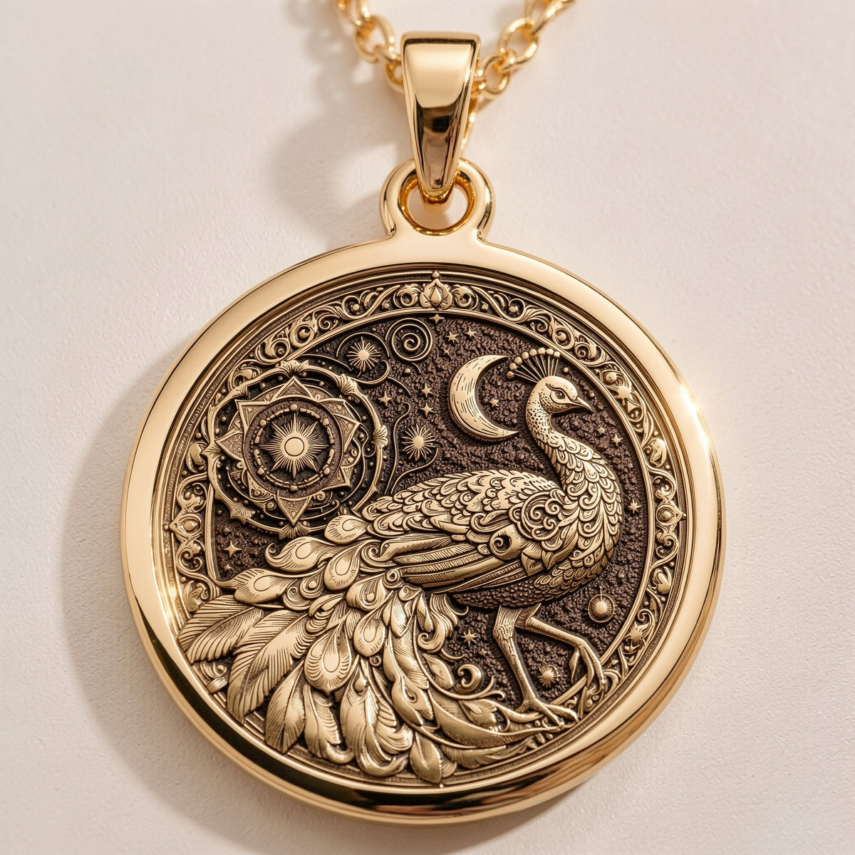 Peacock Mandala Bird Pendant Necklace | 14K Gold & Silver Options - Nature Inspired Spirit Animal - Image 2