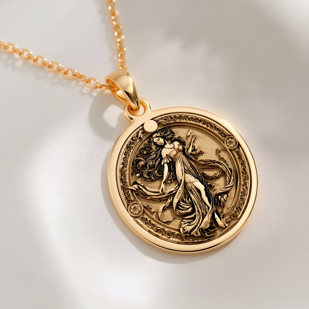 14K solid gold Persephone Queen of Underworld Coin Pendant: round  of Persephone Queen ...