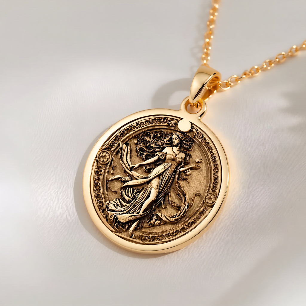 14K solid gold Persephone Queen of Underworld Coin Pendant: round  of Persephone Greek ...