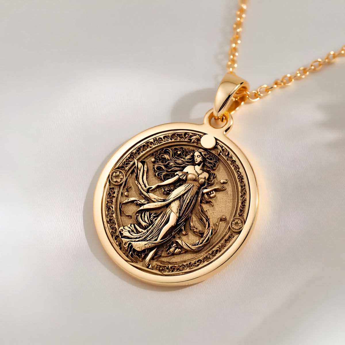 14K solid gold Persephone Queen of Underworld Coin Pendant: round  of Persephone Greek ...