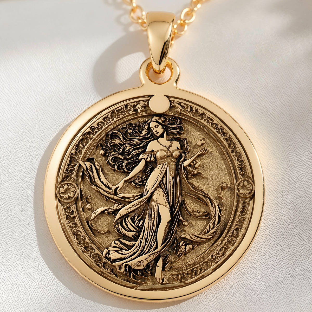 14K solid gold Persephone Queen of Underworld Coin Pendant: round  Persephone Greek god...