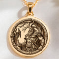 14K solid gold Perun Thunder God Pendant: round  of Perun Slavic thunder god with engra...