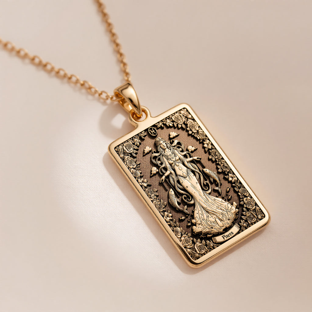Pisces Constellation Astrological Sign Pendant | 14K Solid Gold - Zodiac Horoscope Birthdate Jewelry