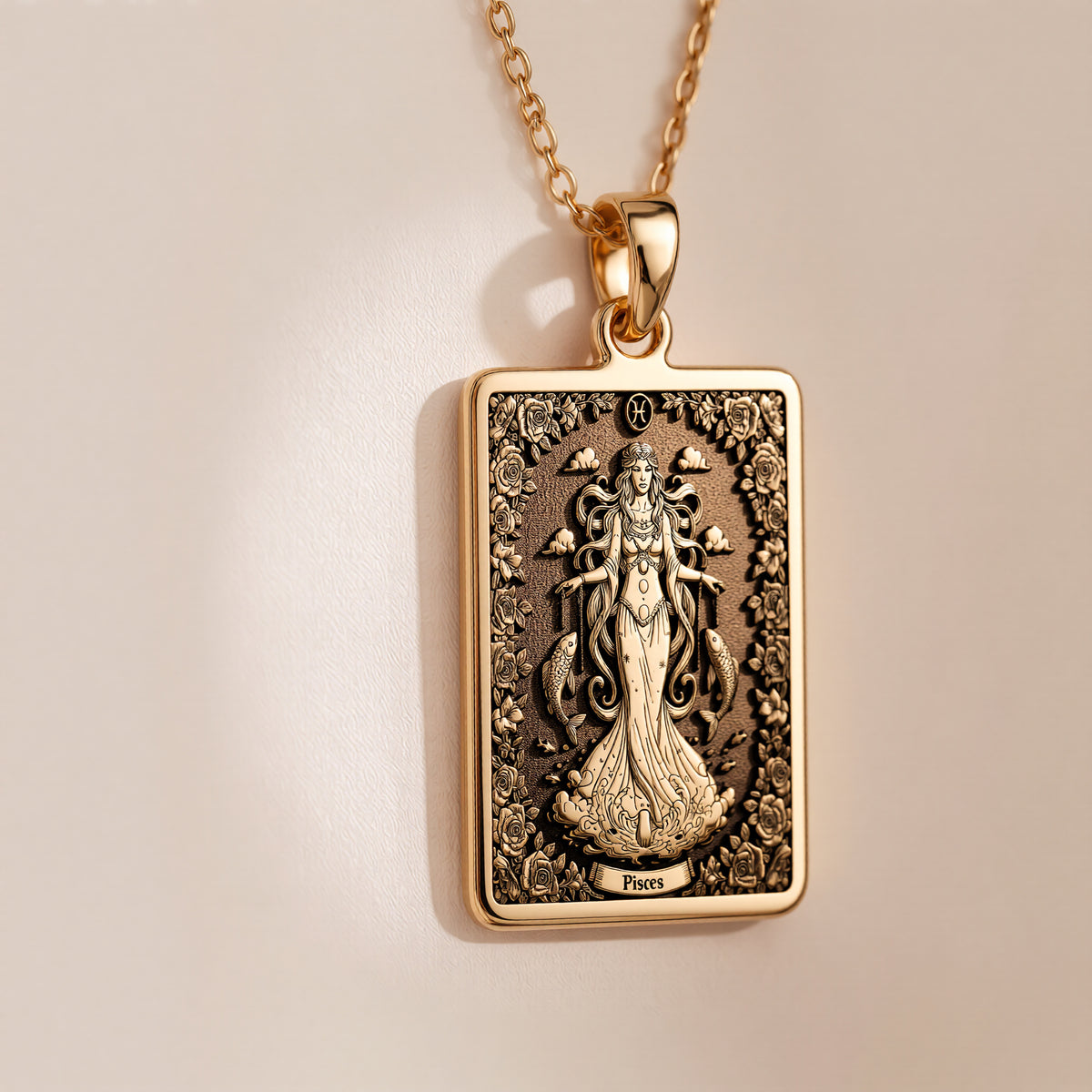 Pisces Constellation Astrological Sign Pendant | 14K Solid Gold - Zodiac Horoscope Birthdate Jewelry