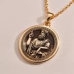 A handmade 14K gold plated Plato necklace. The engraving captures the founder of the Academy, a timeless symbol of classical thought.