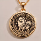 Fluffy Pomeranian Celestial Dog Pendant Necklaces Rose 14K Rose 14K 14K Rose 14K 14K Rose Gold Plated pendant necklace featuring a fox portrait in an ornate circular frame.