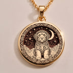 An elegant rose gold plated Portuguese Water Dog pendant. The beautiful engraving makes this a dainty and modern piece of pet jewelry.