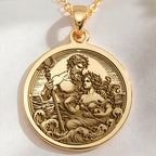 yellow gold Poseidon necklace, yellow gold Amphitrite necklace, Poseidon and Amphitrite yellow gold necklace, Greek mythology yellow gold necklace, yellow gold ocean god and goddess necklace, yellow gold Poseidon necklace, yellow gold Amphitrite pendant
