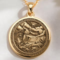 14K solid gold Prometheus Titan of Fire Pendant: round  of Prometheus Greek Titan with ...