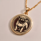 Rose Gold Plated Pug necklace, featuring a detailed Pug engraving. A stunning animal charm, ideal for pet parents and dog enthusiasts, representing joy, love, and companionship.