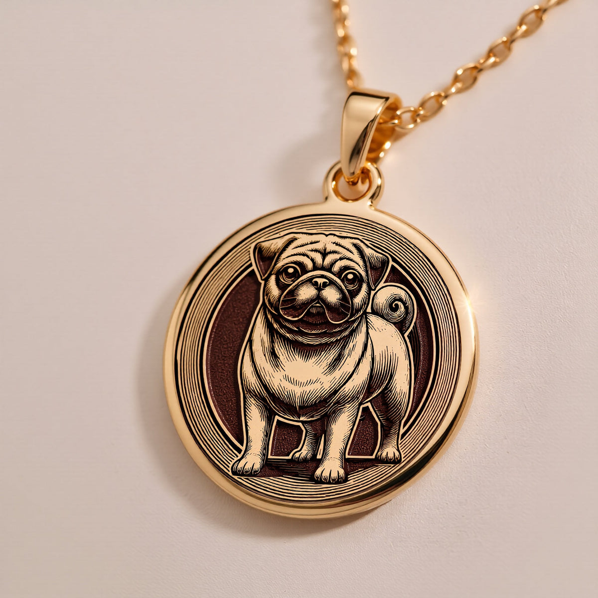 Pug Dog Spirit Animal Medallion | 14K Gold & Silver Options - Pet Memorial Jewelry - Image 2