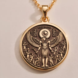 Ra Sun God Winged Pendant Necklace - 14K Solid Gold