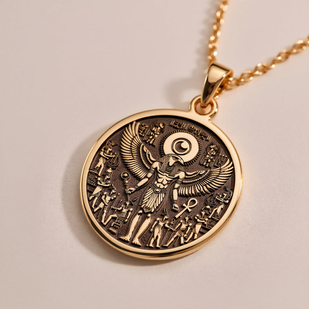 Ra Sun God Winged Pendant Necklace Necklaces size chart with pendant dimensions and chain length options
