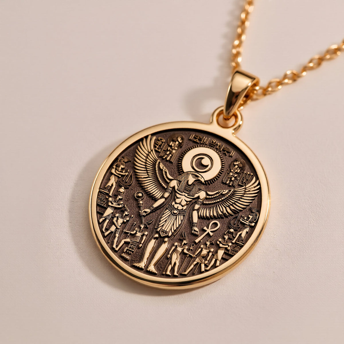 Ra Sun God Winged Pendant Necklace Necklaces size chart with pendant dimensions and chain length options