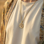 14K solid gold Bunny Rabbit Talisman Necklace: round  engraved bunny rabbit spirit anim...