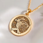 14K solid gold Bunny Rabbit Talisman Necklace: round  stylized rabbit spirit animal int...