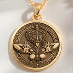 14K solid gold Rangda Demon Queen Talisman Necklace: round  of Rangda Balinese demon qu...