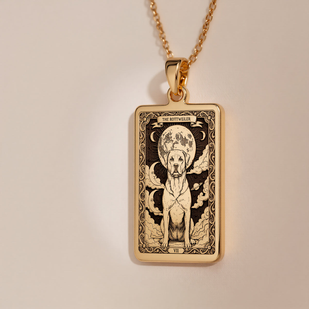 Rottweiler Guardian Dog Tarot Pendant - 14K Solid Gold