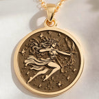 14K solid gold Sagittarius Constellation Necklace: round  of Sagittarius archer zodiac ...