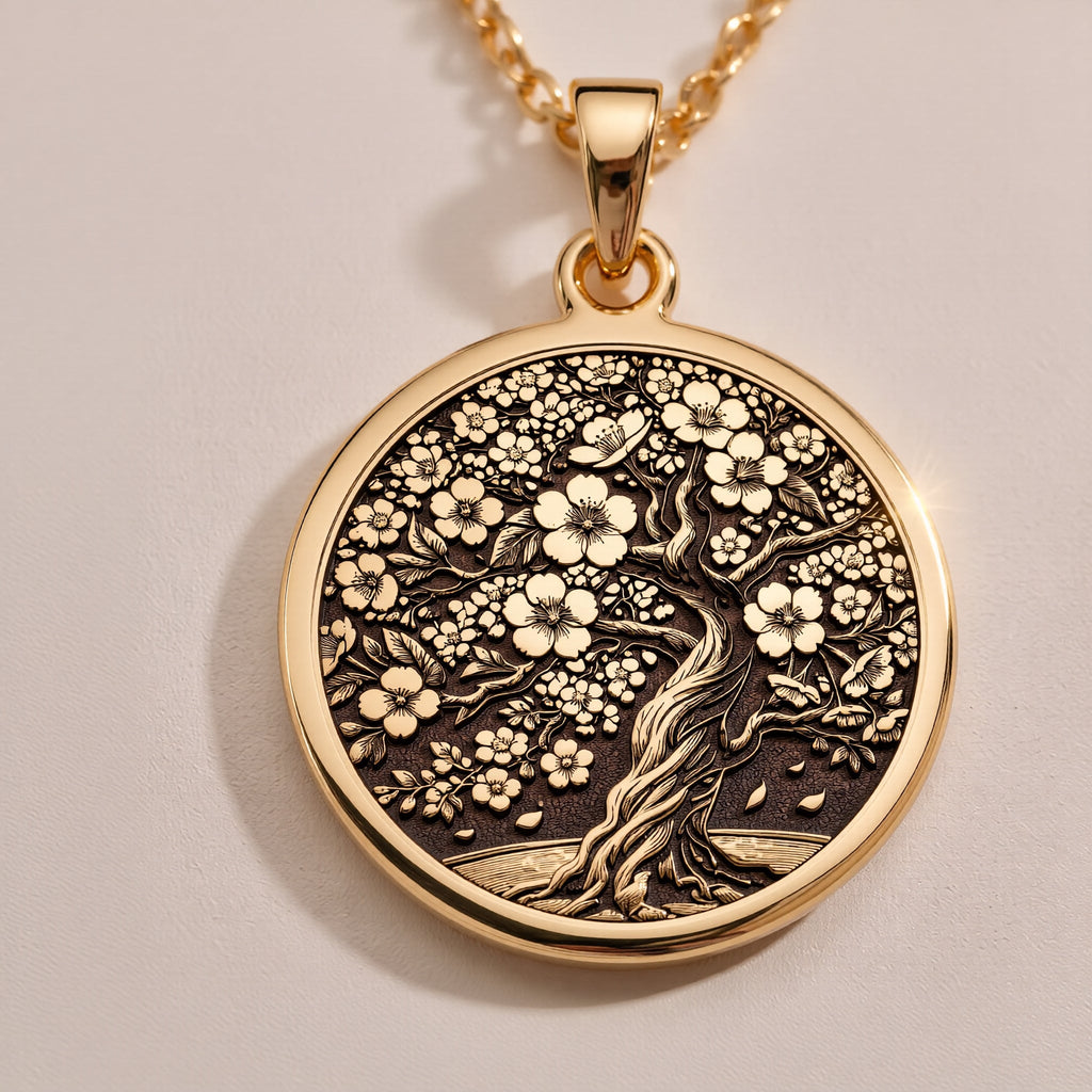 925 Sterling Silver Sakura Tree Pendant showcasing a delicate cherry blossom design, perfect for nature enthusiasts and timeless jewelry collectors.