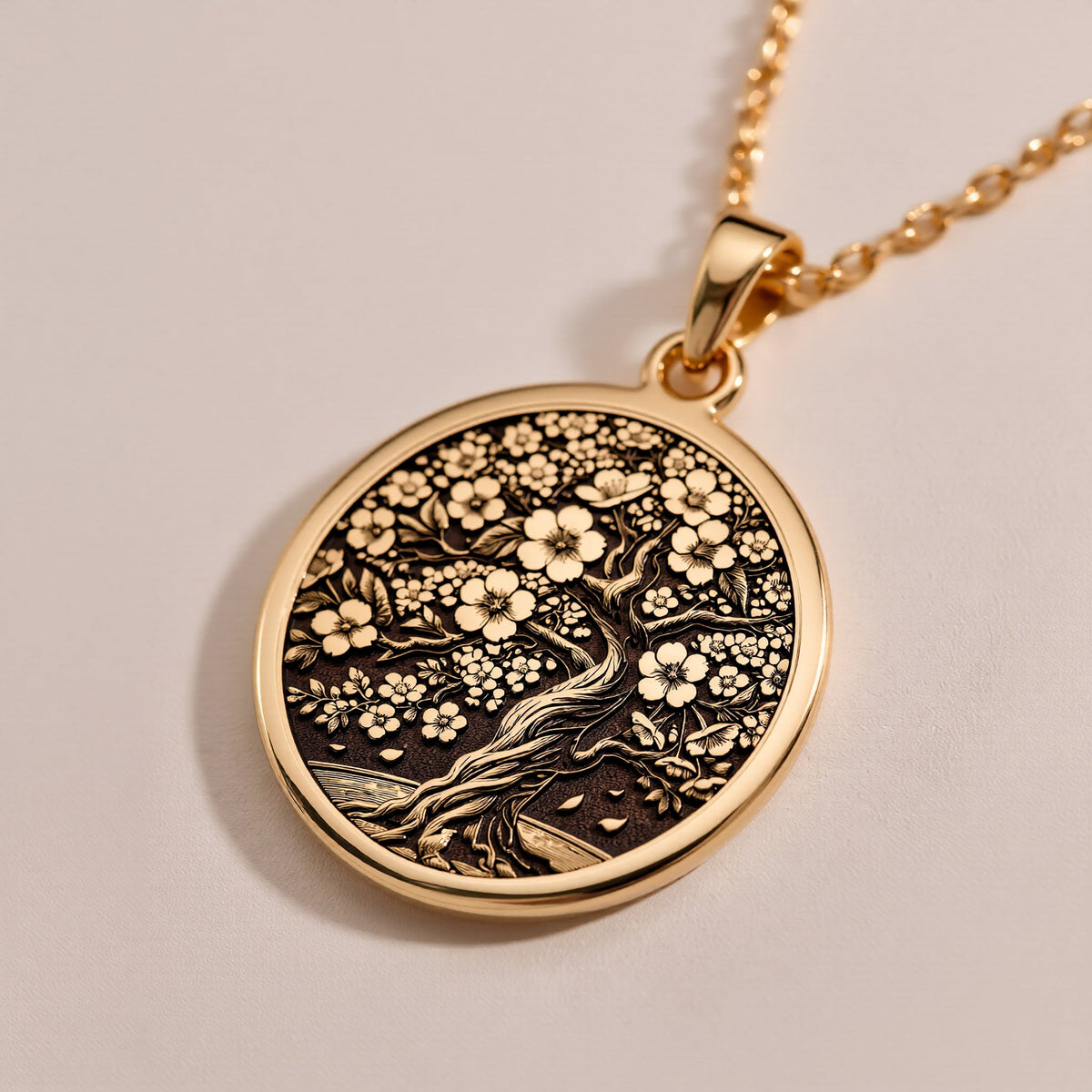 Rose Gold Plated Sakura Tree Necklace with exquisite cherry blossom details, a feminine and versatile accessory for gifting or everyday elegance.