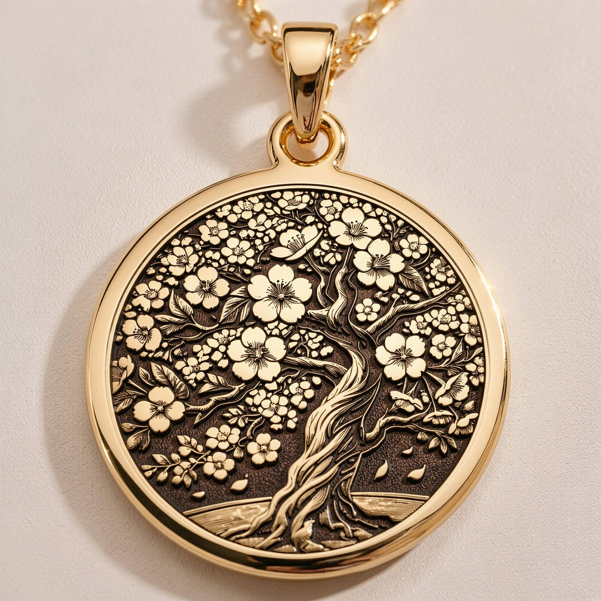 14K Gold Plated Sakura Tree Necklace with intricate cherry blossom details, ideal for elegant daily wear or as a meaningful gift for loved ones.
