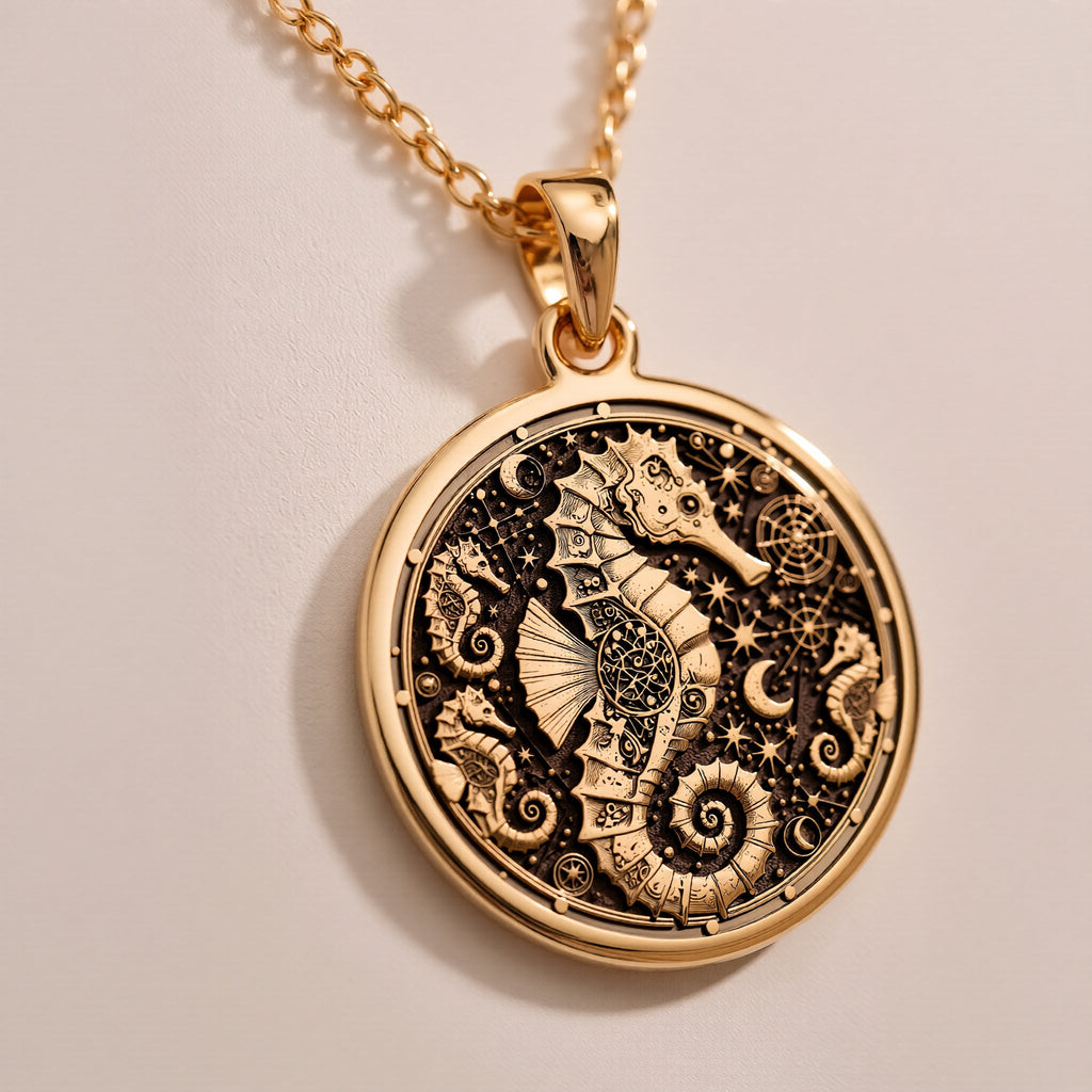 Rose gold plated seahorse necklace, a stylish and elegant marine-inspired jewelry design, ideal for gifting or adding a touch of ocean charm to any outfit.