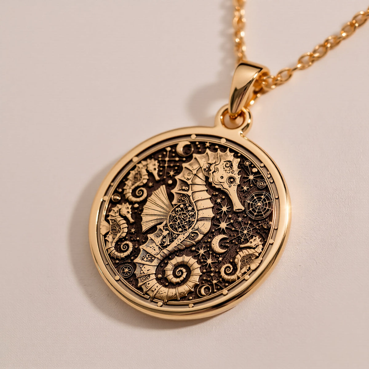 Rose gold plated seahorse necklace, a stylish and elegant marine-inspired jewelry design, ideal for gifting or adding a touch of ocean charm to any outfit.