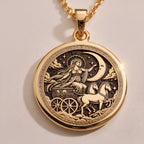 Selene Necklace made in 925 Sterling Silver with a detailed Greek Moon Goddess medallion. Elegant celestial jewelry for mythology enthusiasts and a perfect gift for birthdays, anniversaries, or any special moment.