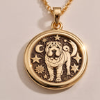 Celestial Moon & Star Shar Pei Medallion Pendants 925 925 Sterling Silver pendant necklace featuring a stylized lion design with stars on a round disc.