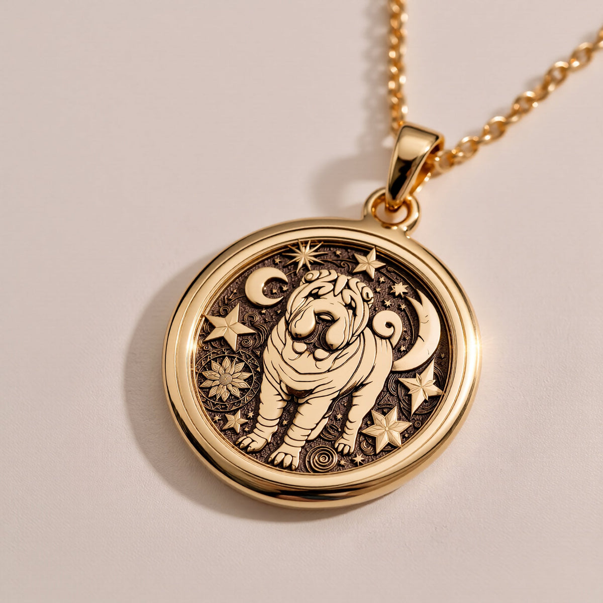 925 sterling silver Celestial Moon & Star Shar Pei Medallion: size chart  gold medallio...