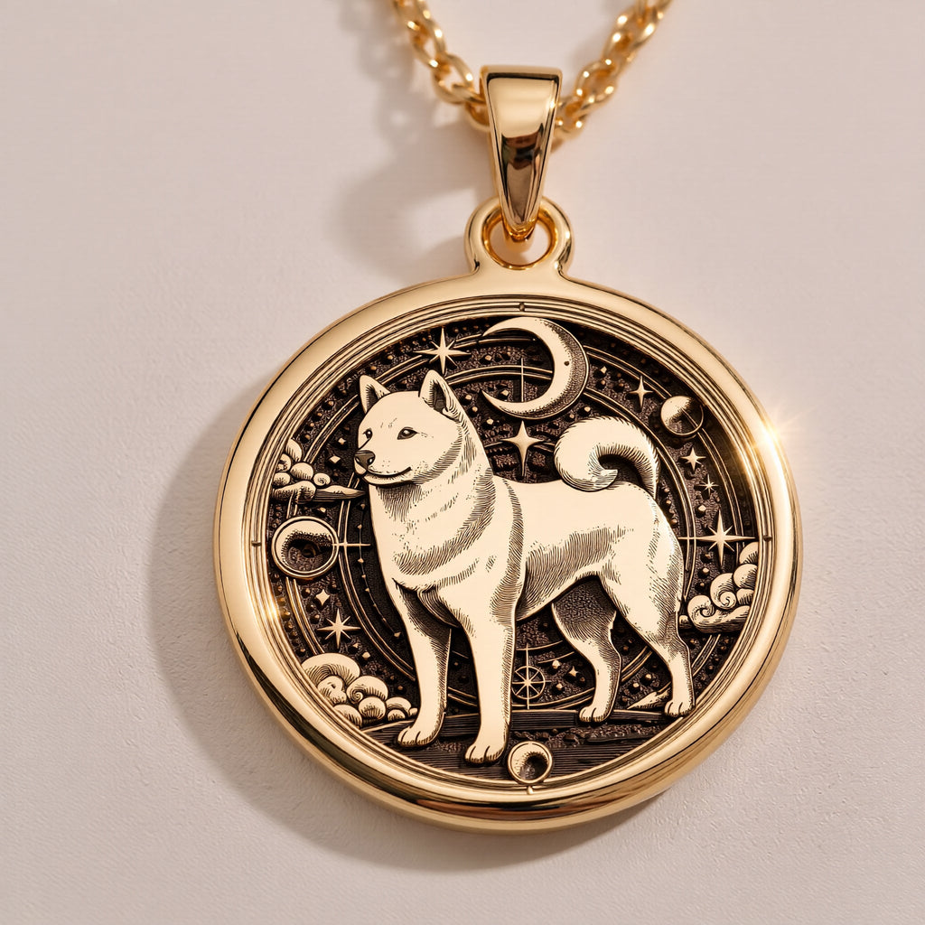 An elegant rose gold plated Shiba Inu pendant. The beautiful engraving makes this a dainty and modern piece of pet jewelry.