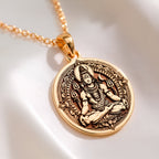 14K solid gold Nataraja Shiva Destroyer God Pendant: round  of Hindu deity Shiva with e...