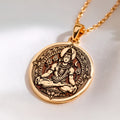 14K solid gold Nataraja Shiva Destroyer God Pendant: round  of Hindu deity Shiva in sea...