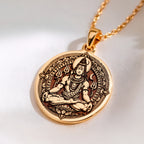 14K solid gold Nataraja Shiva Destroyer God Pendant: round  of Hindu deity Shiva in sea...