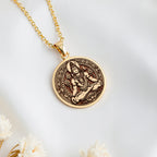 14K solid gold Nataraja Shiva Destroyer God Pendant: round  of Hindu deity Shiva with e...
