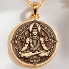 14K solid gold Nataraja Shiva Destroyer God Pendant: round  of Shiva Hindu deity of des...