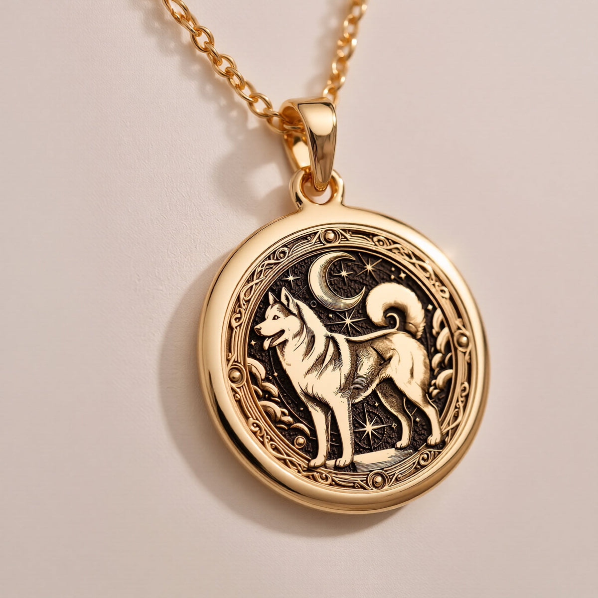 A personalized 925 sterling silver Siberian Husky necklace. This gift celebrates the energetic heart of the Husky, a cherished pet memorial keepsake.