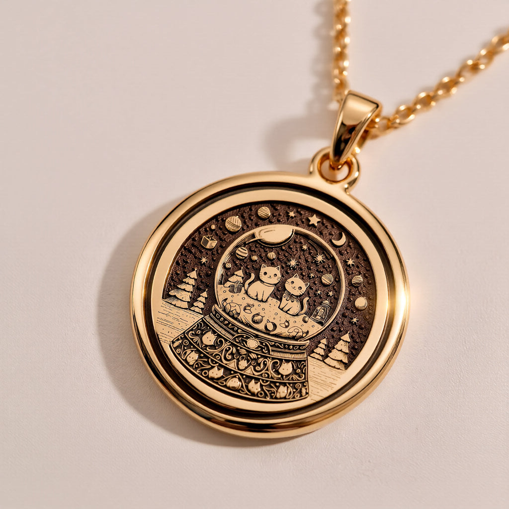 925 sterling silver snow globe necklace with two cats in a whimsical charm design. A thoughtful, handmade gift for cat lovers, ideal for birthdays, holidays, or everyday wear