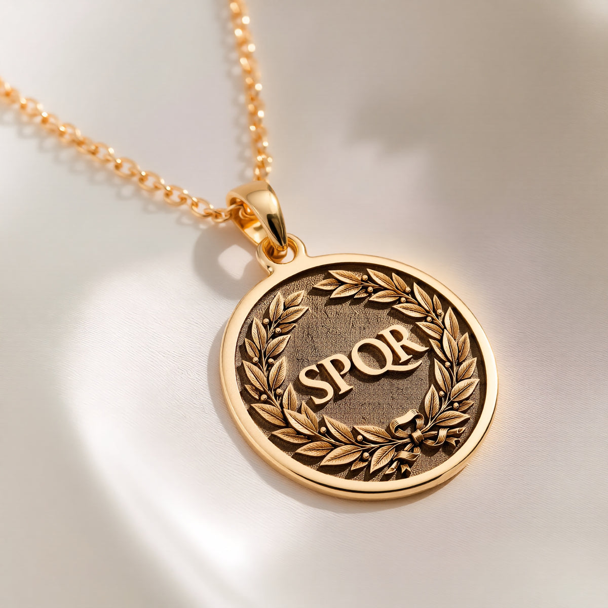 Roman Laurel Wreath Pendant | 14K Solid Gold - Ancient Mythology History Buff Gift