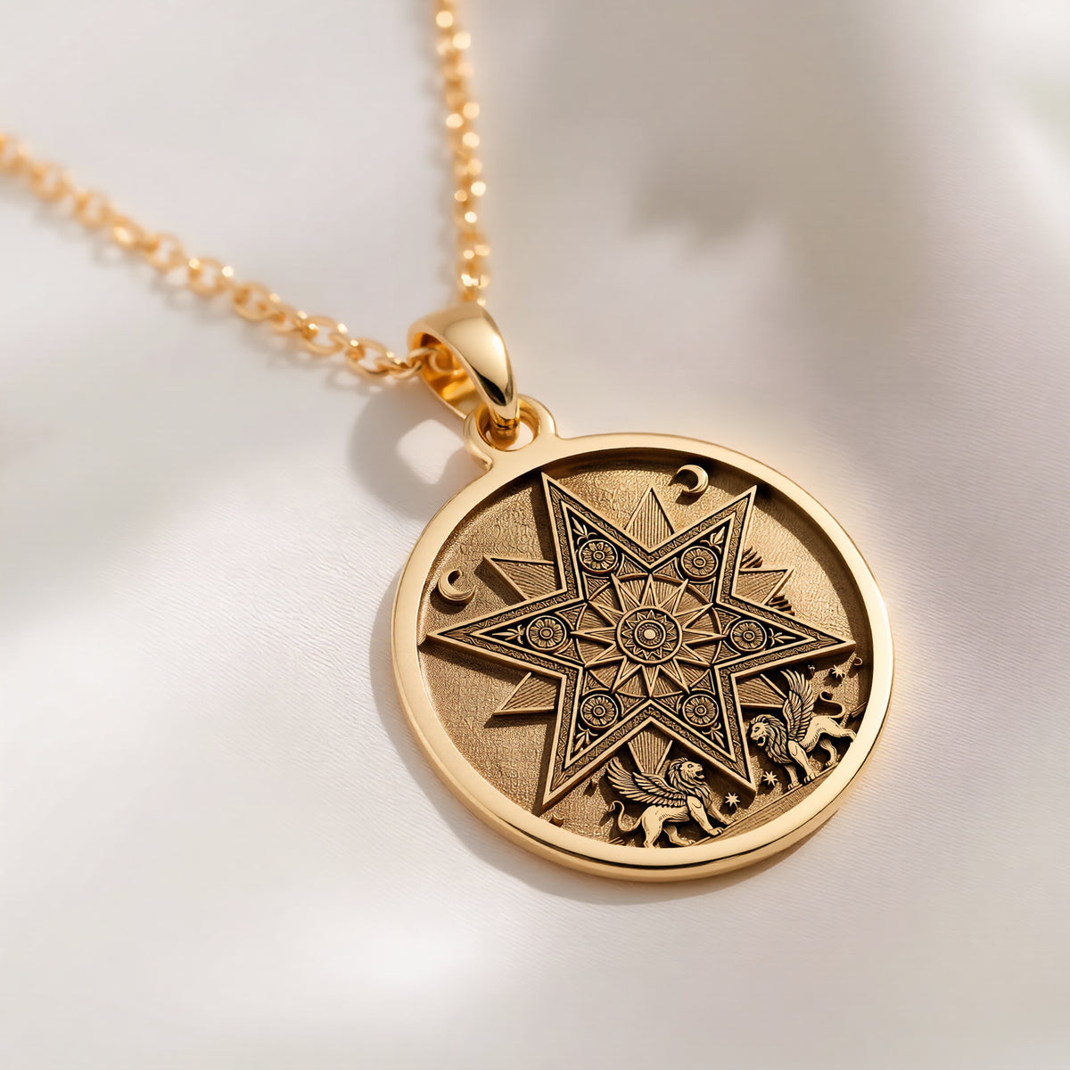 14K solid gold necklace Star of Ishtar Goddess | & Options - Ancient Mythology Celestial Protection mythology - view 7