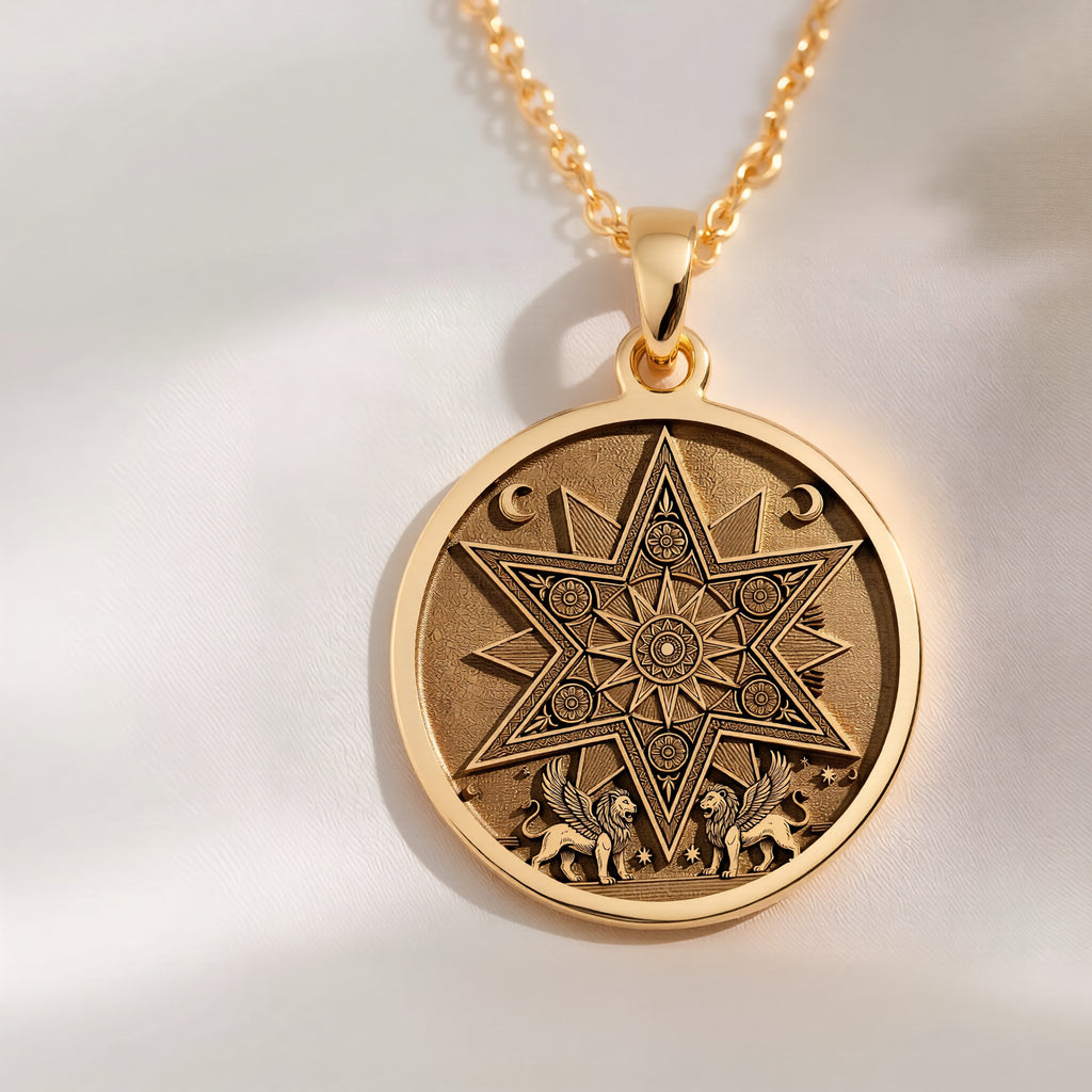 Star of Ishtar Goddess Pendant | 14K Solid Gold - Ancient Mythology Celestial Protection