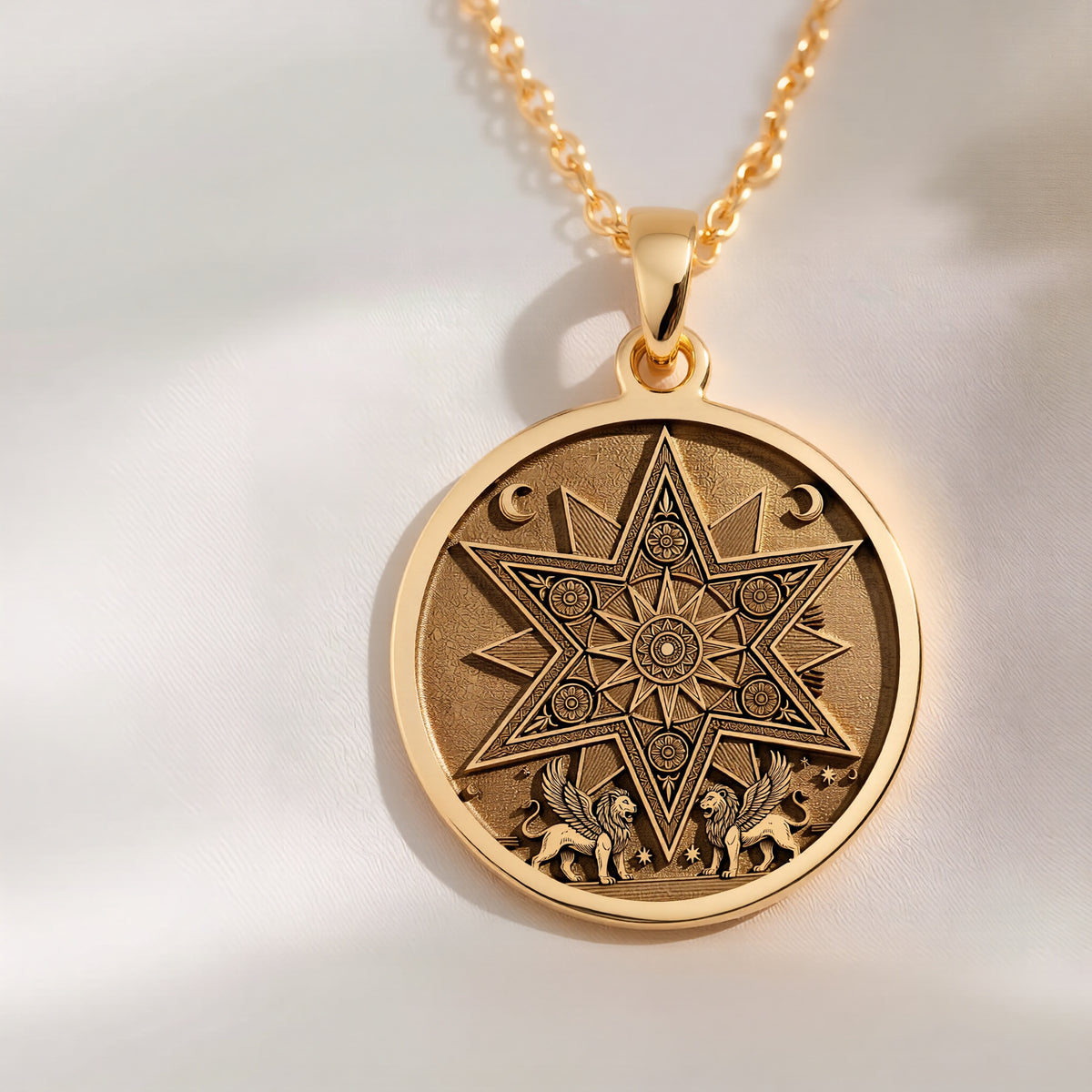 Star of Ishtar Goddess Pendant | 14K Solid Gold - Ancient Mythology Celestial Protection