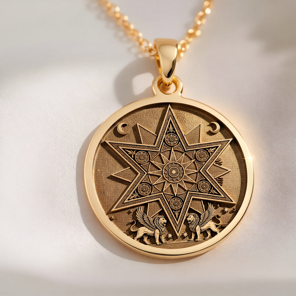 Star of Ishtar Goddess Pendant | 14K Solid Gold - Ancient Mythology Celestial Protection