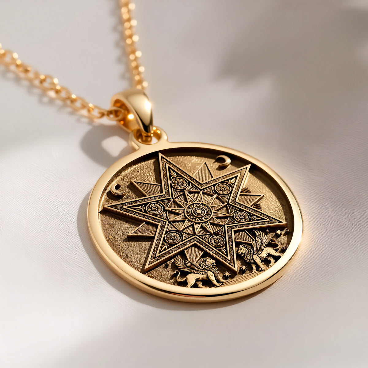 14K solid gold necklace Star of Ishtar Goddess | & Options - Ancient Mythology Celestial Protection mythology - view 11
