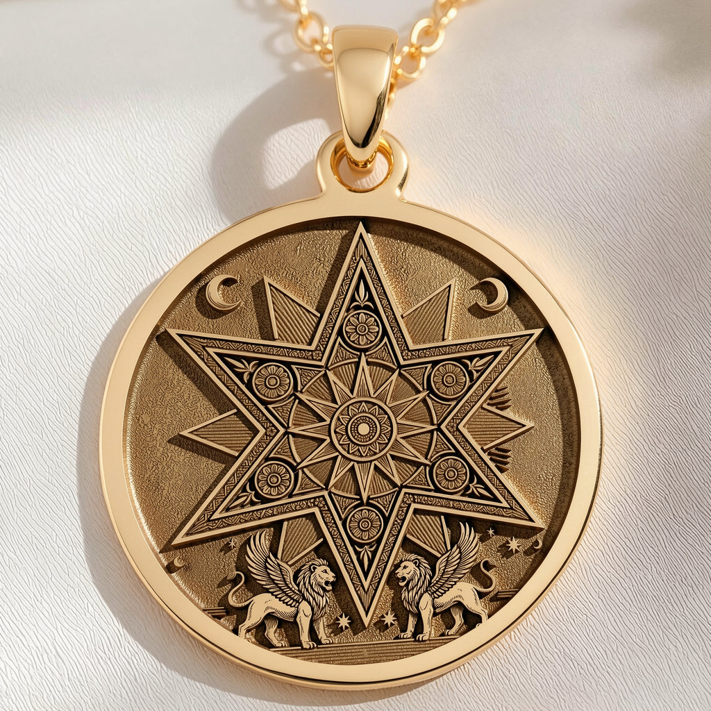 14K solid gold necklace Star of Ishtar Goddess | & Options - Ancient Mythology Celestial Protection mythology - view 6
