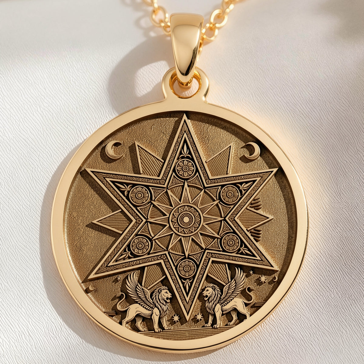 Star of Ishtar Goddess Pendant | 14K Solid Gold - Ancient Mythology Celestial Protection