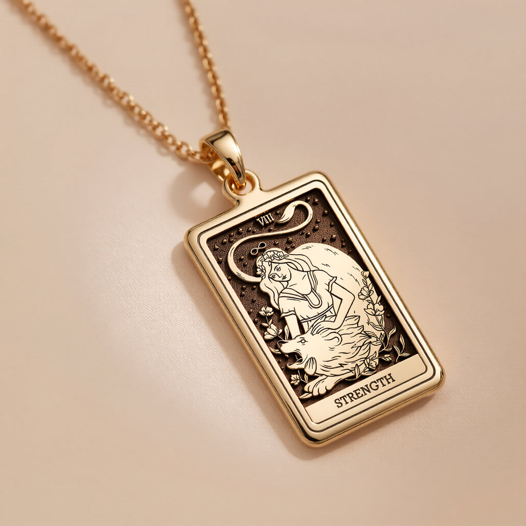 14K solid gold necklace Strength Tarot Arcana | Occult Tarot Talisman tarot - view 2