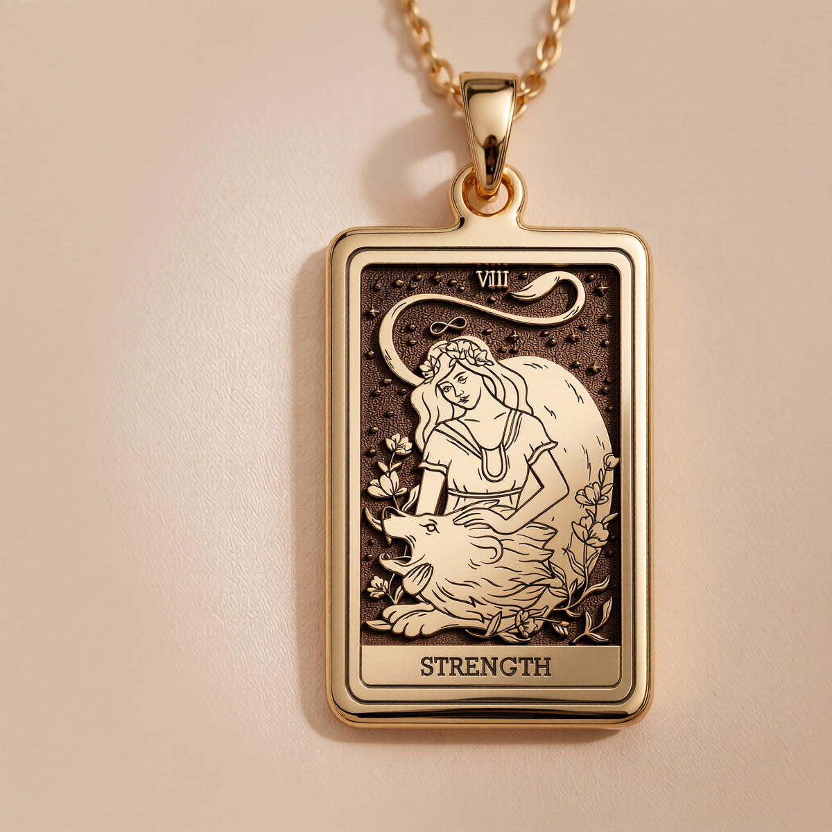 14K solid gold necklace Strength Tarot Arcana | Occult Tarot Talisman tarot