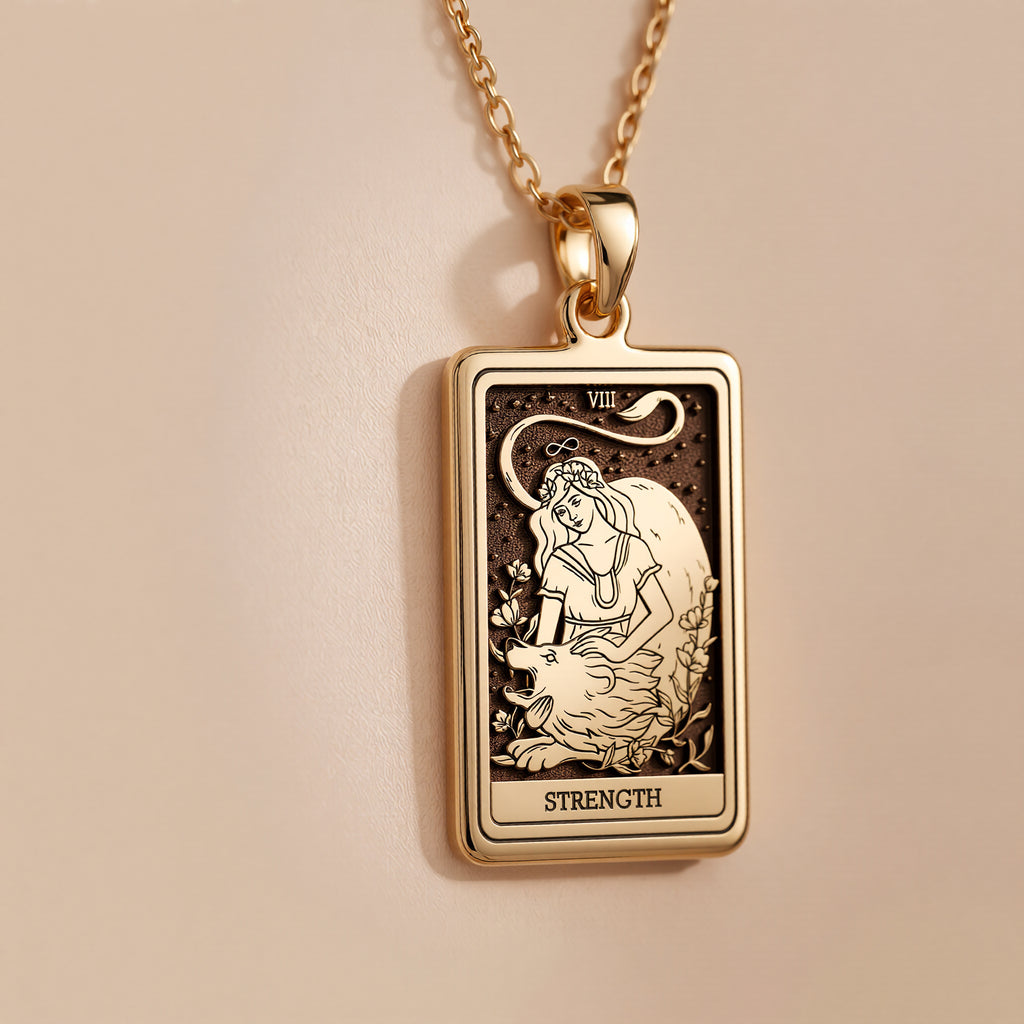 14K solid gold necklace Strength Tarot Arcana | Occult Tarot Talisman tarot - view 3